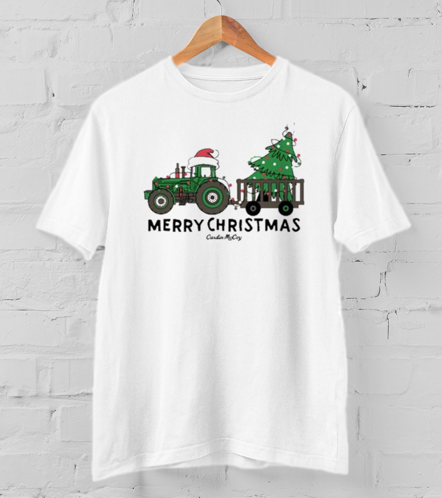 Merry Christmas Tractor Santa Tree Cardin McCoy T-Shirt