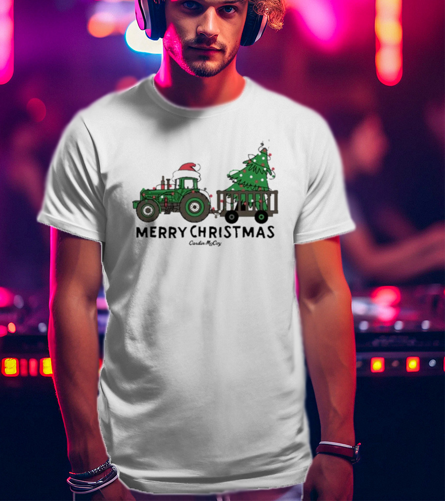 Merry Christmas Tractor Santa Tree Cardin McCoy T-Shirt