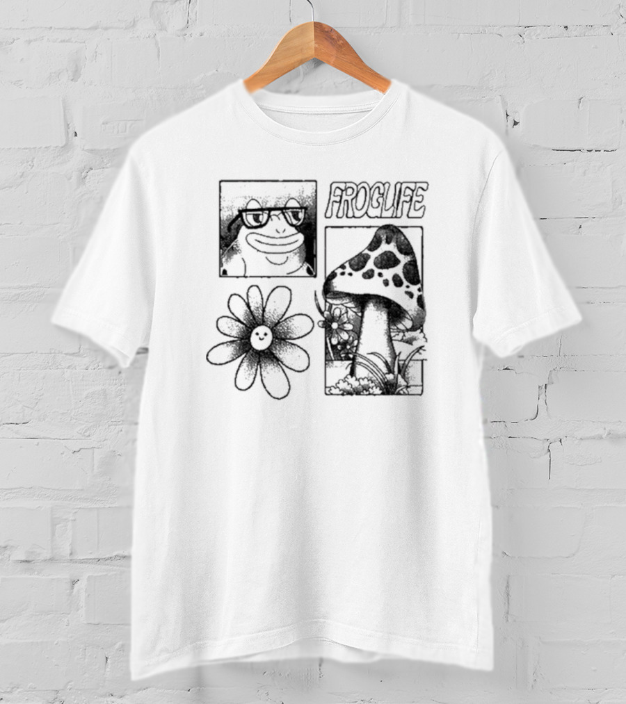 Paymoneywubby Froglife Mushroom Smiling Flower Frog Glasses Boxy T-Shirt