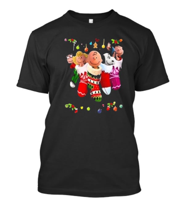 Peanuts Snoopy Charlie Brown Christmas Stockings Santa Claus Friends Holiday Cheer T-Shirt