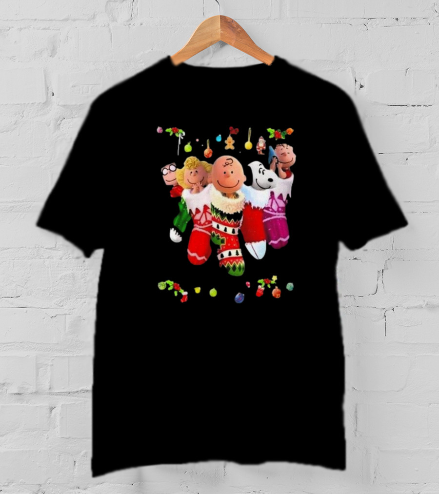 Peanuts Snoopy Charlie Brown Christmas Stockings Santa Claus Friends Holiday Cheer T-Shirt