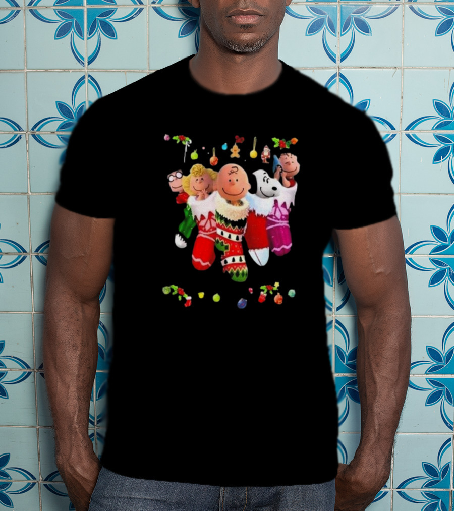 Peanuts Snoopy Charlie Brown Christmas Stockings Santa Claus Friends Holiday Cheer T-Shirt
