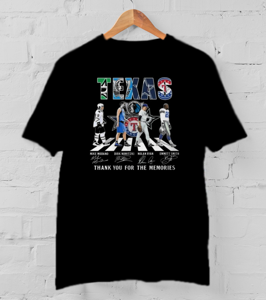 Texas Stars Mike Modano Dirk Nowitzki Nolan Ryan Emmitt Smith Thank You For The Memories T-Shirt