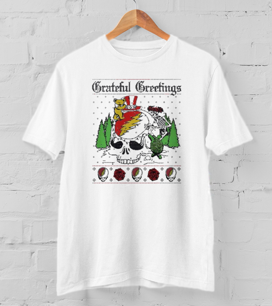 Grateful Dead Greetings Skelly Bear Turtle Snowman Christmas T-Shirt