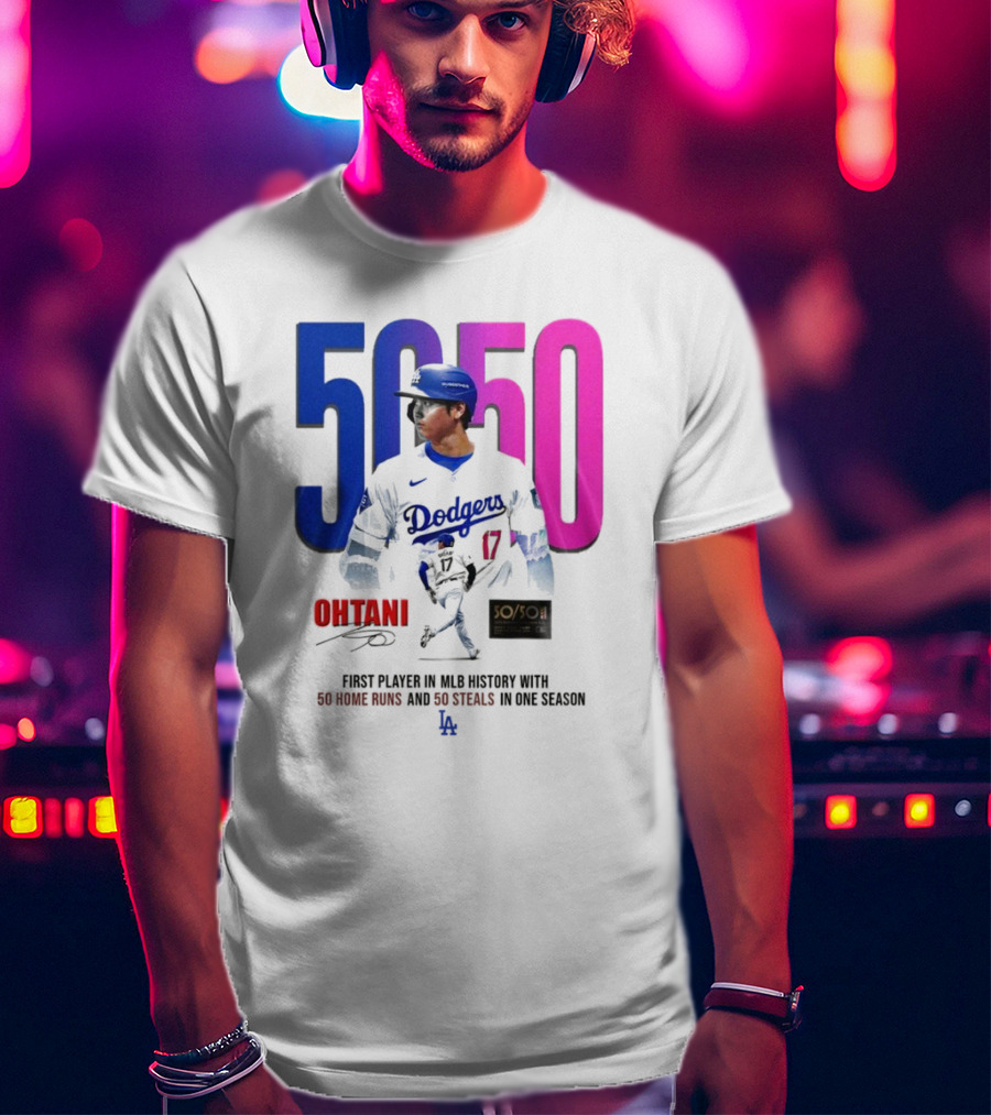 Los Angeles Dodgers Shohei Ohtani 50/50 First Player In MLB History With 50 Home Runs And 50 Steals In One Season T-Shirt
