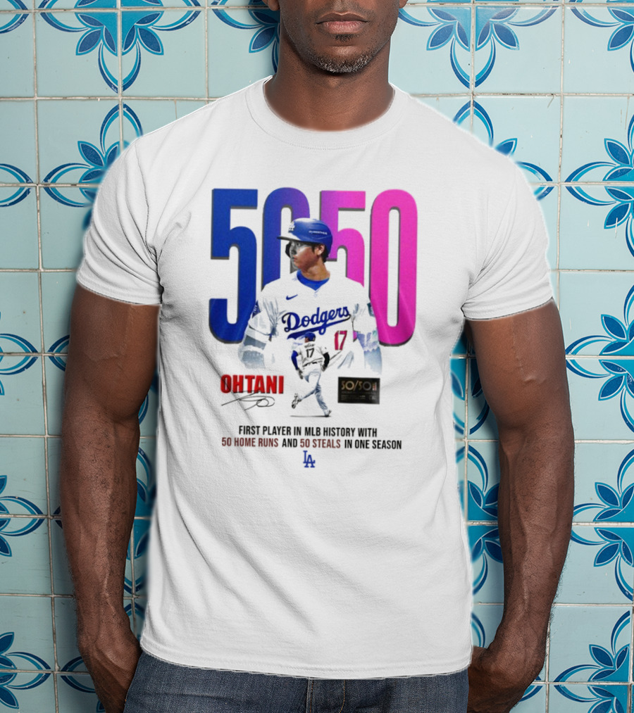 Los Angeles Dodgers Shohei Ohtani 50/50 First Player In MLB History With 50 Home Runs And 50 Steals In One Season T-Shirt