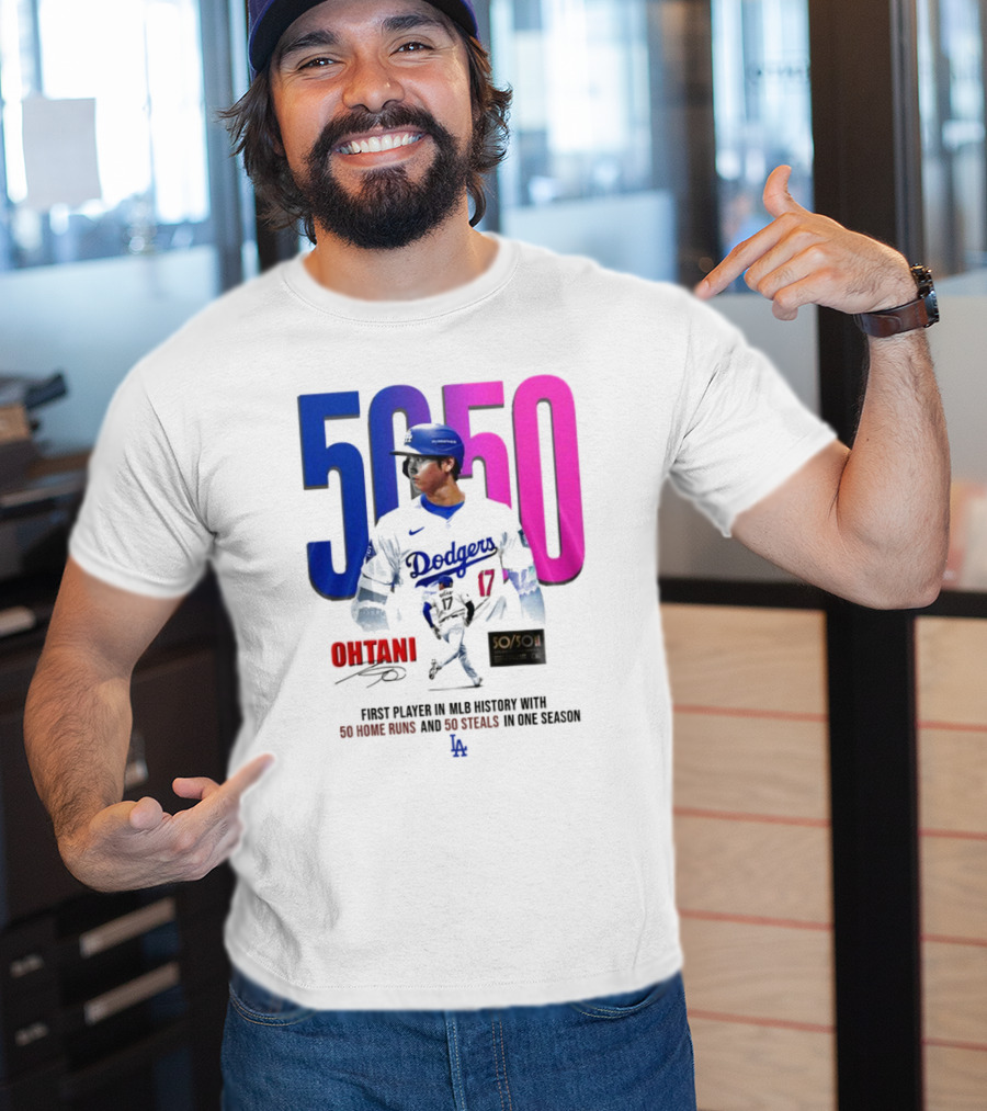 Los Angeles Dodgers Shohei Ohtani 50/50 First Player In MLB History With 50 Home Runs And 50 Steals In One Season T-Shirt
