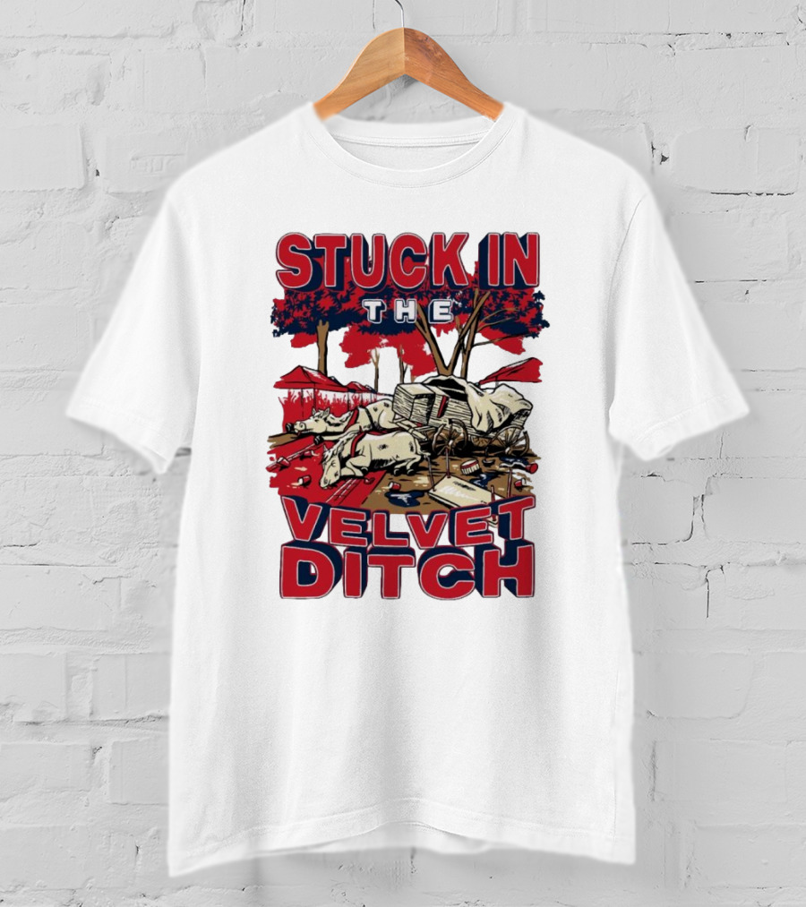 Stuck In The Velvet Ditch Ole Miss Rebels Wagon Red Blue Trees T-Shirt