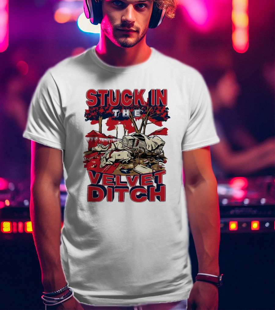 Stuck In The Velvet Ditch Ole Miss Rebels Wagon Red Blue Trees T-Shirt