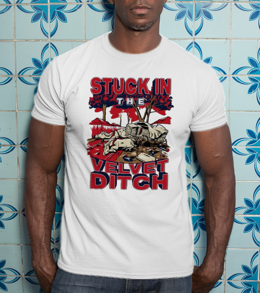 Stuck In The Velvet Ditch Ole Miss Rebels Wagon Red Blue Trees T-Shirt