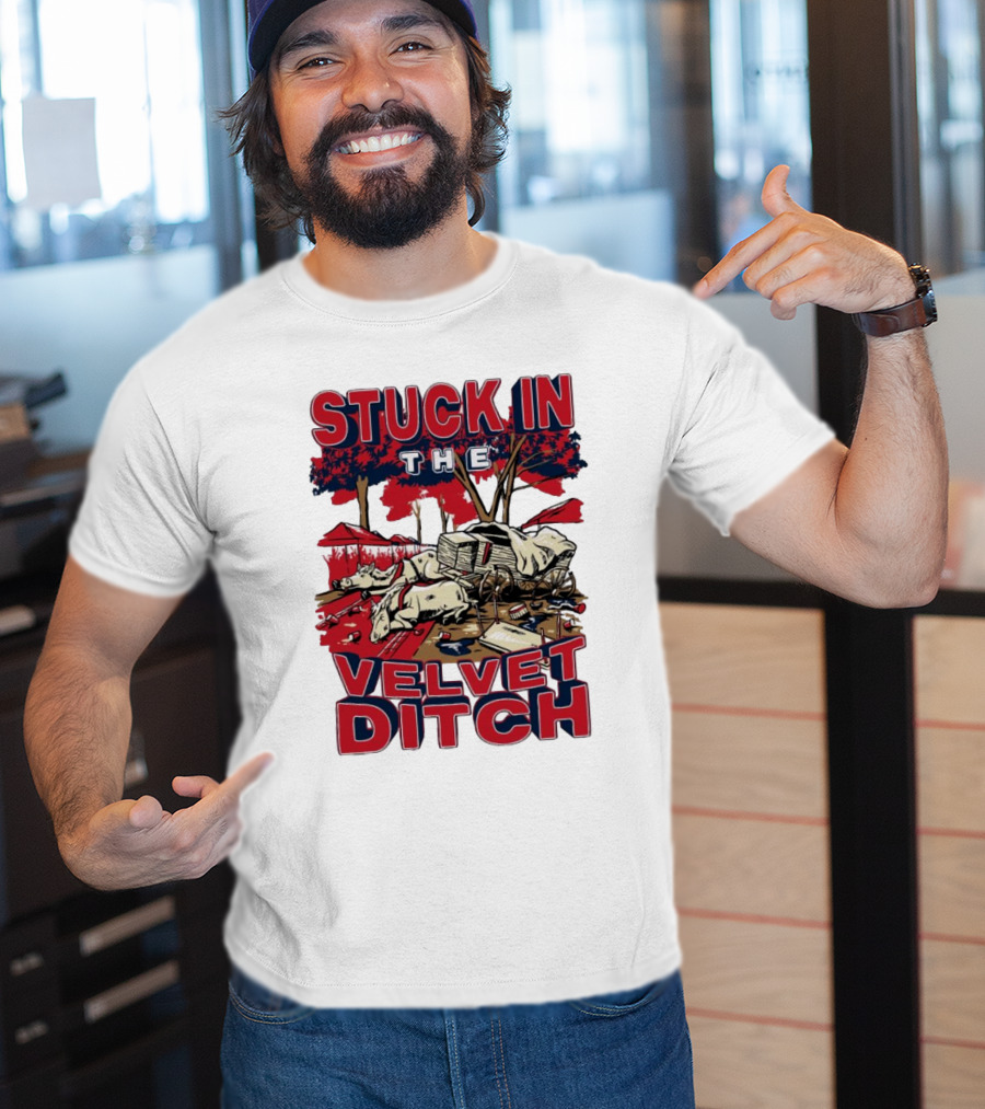 Stuck In The Velvet Ditch Ole Miss Rebels Wagon Red Blue Trees T-Shirt
