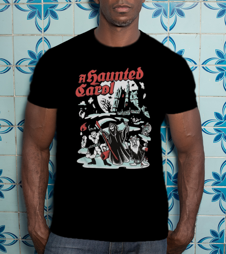 A Haunted Carol Ghostly Christmas Adventure With Skeletons And Snowy Graveyard T-Shirt