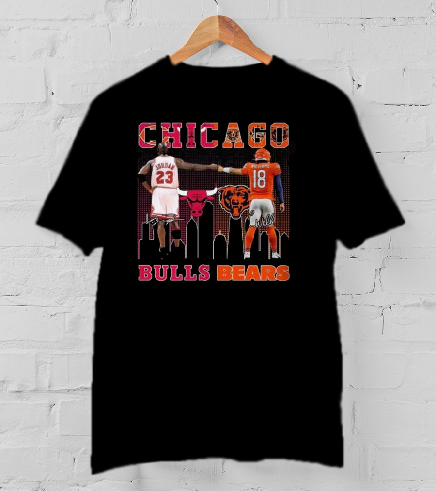 Chicago Bulls Michael Jordan Chicago Bears Caleb Williams City Signatures T-Shirt