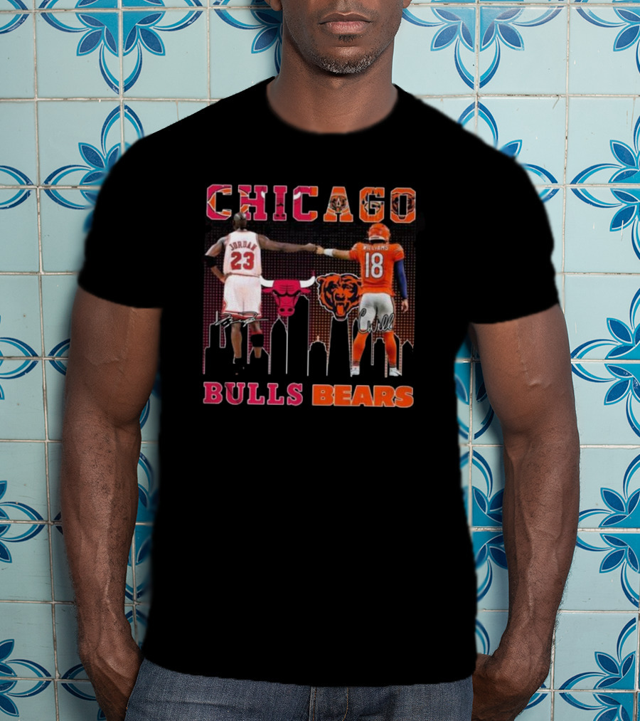 Chicago Bulls Michael Jordan Chicago Bears Caleb Williams City Signatures T-Shirt