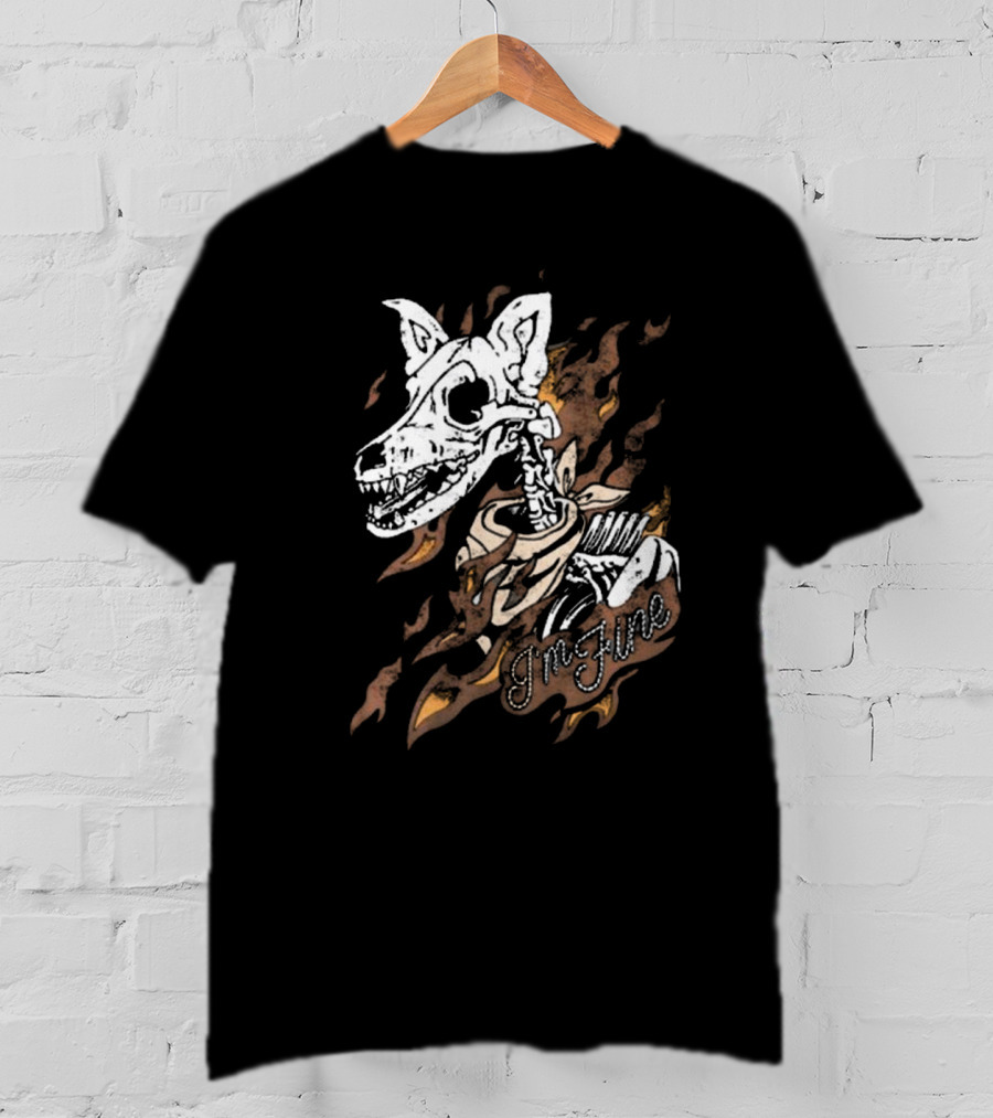 Ew Otto By Kris I’m Fine Skeleton Dog With Flames Vintage T-Shirt