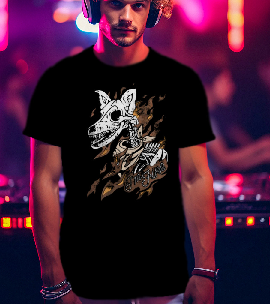 Ew Otto By Kris I’m Fine Skeleton Dog With Flames Vintage T-Shirt
