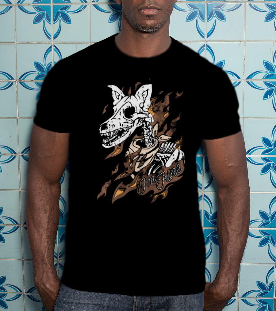 Ew Otto By Kris I’m Fine Skeleton Dog With Flames Vintage T-Shirt