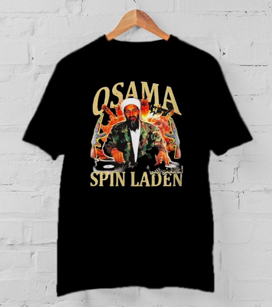 Osama Spin Laden DJ Guns Arabic Text T-Shirt