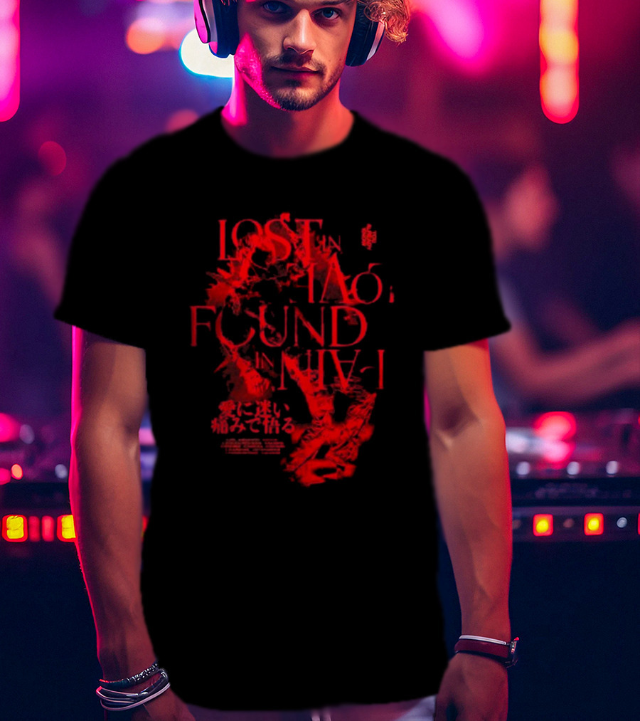 Miyavi Red Text Lost In Love, Found In Pain Pigment Dye T-Shirt