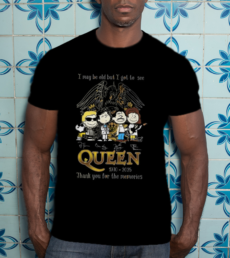 Peanuts Characters Queen 1970-2025 Thank You For The Memories Signatures T-Shirt