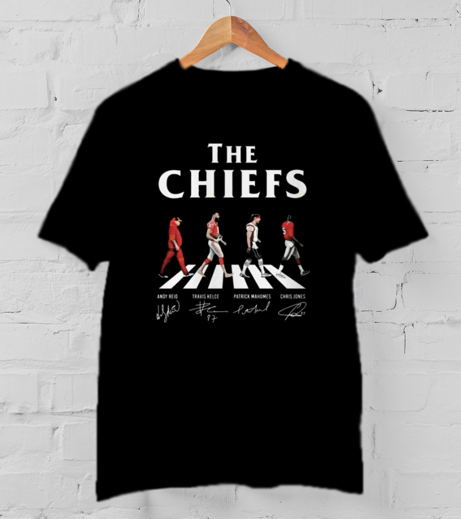The Chiefs Andy Reid Travis Kelce Patrick Mahomes Chris Jones Walking Signatures T-Shirt