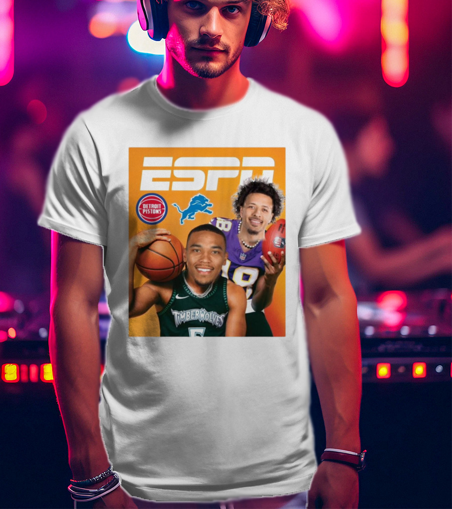 Cade Cunningham Amon Ra St. Brown ESPN Detroit Pistons Lions Timberwolves T-Shirt