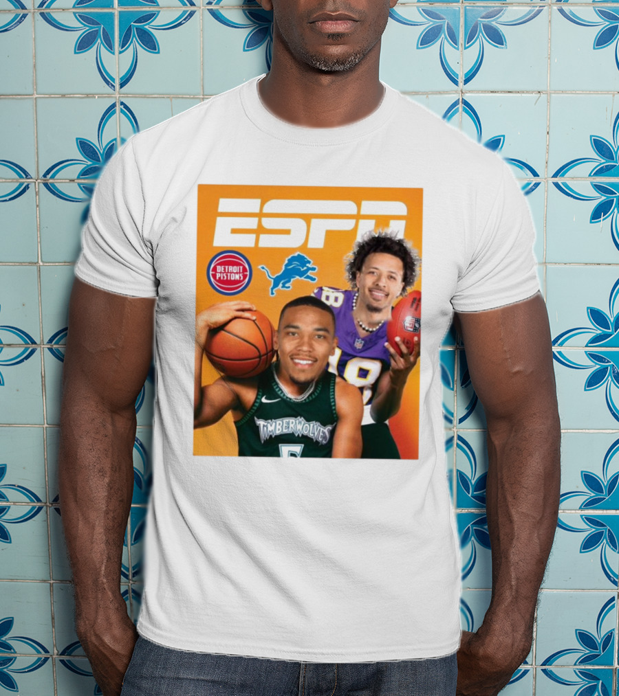 Cade Cunningham Amon Ra St. Brown ESPN Detroit Pistons Lions Timberwolves T-Shirt