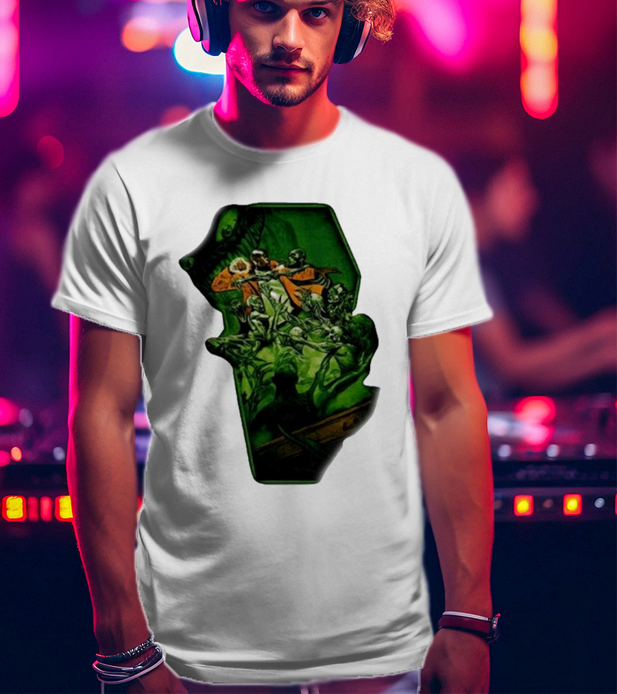 You Only Die 1nce SS Freddie Gibbs Zombie Battle Green Scene T-Shirt