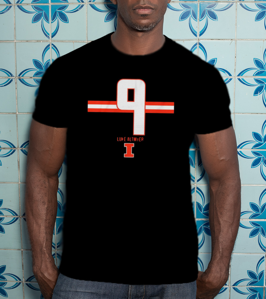 Illinois Fighting Illini Football Number 9 Luke Altmyer Stripe T-Shirt