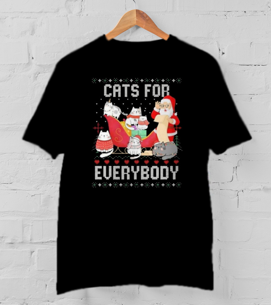 Cats For Everybody Christmas Ugly Cute Cat Lover Santa Sleigh Pullover T-Shirt