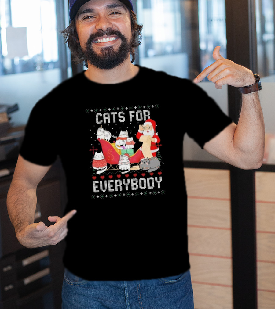 Cats For Everybody Christmas Ugly Cute Cat Lover Santa Sleigh Pullover T-Shirt