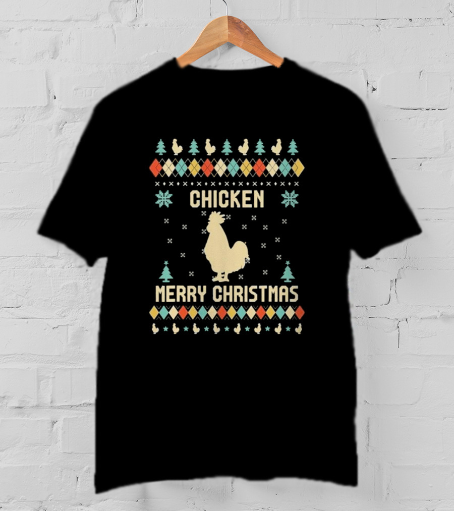 Chicken Merry Christmas Rooster Ugly Christmas Sweater Holiday Trees T-Shirt