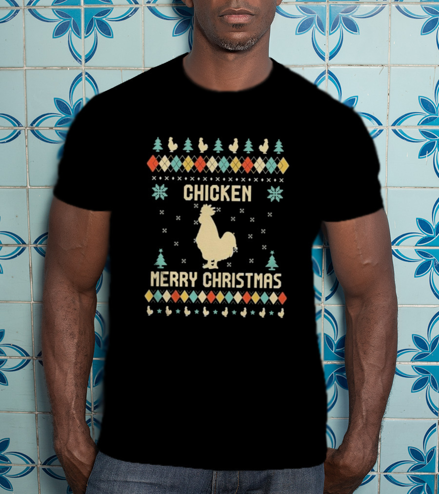 Chicken Merry Christmas Rooster Ugly Christmas Sweater Holiday Trees T-Shirt