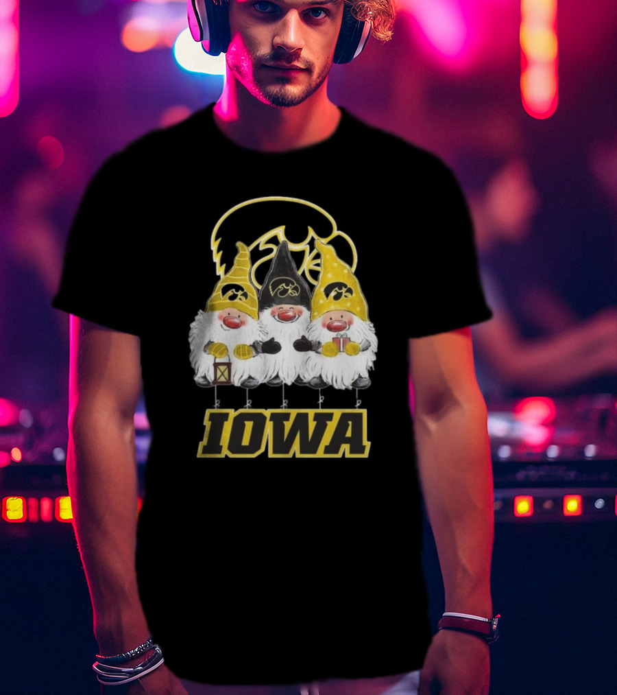 Iowa Hawkeyes Gnomes Merry Christmas T-Shirt