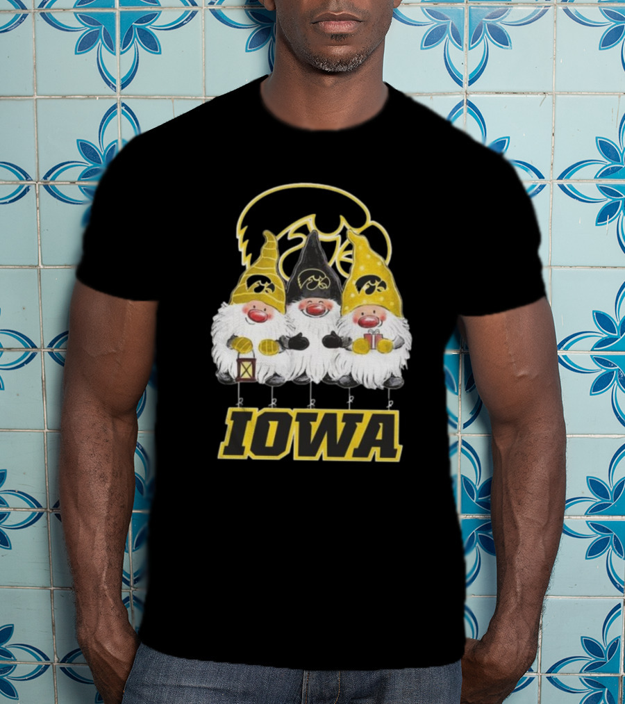 Iowa Hawkeyes Gnomes Merry Christmas T-Shirt