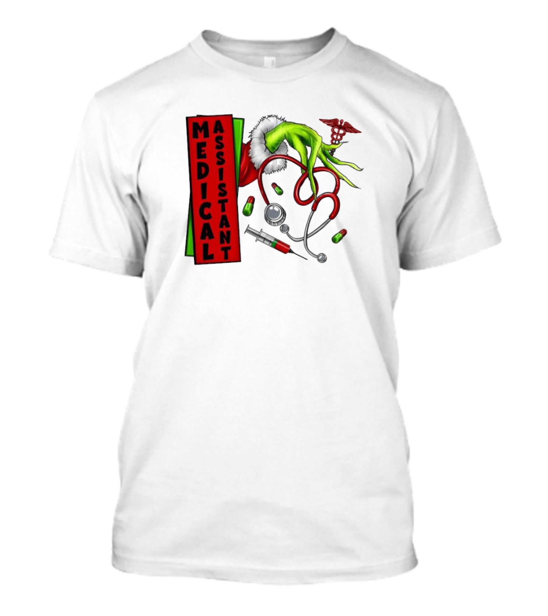 Medical Assistant Grinch Hand Stethoscope Christmas T-Shirt