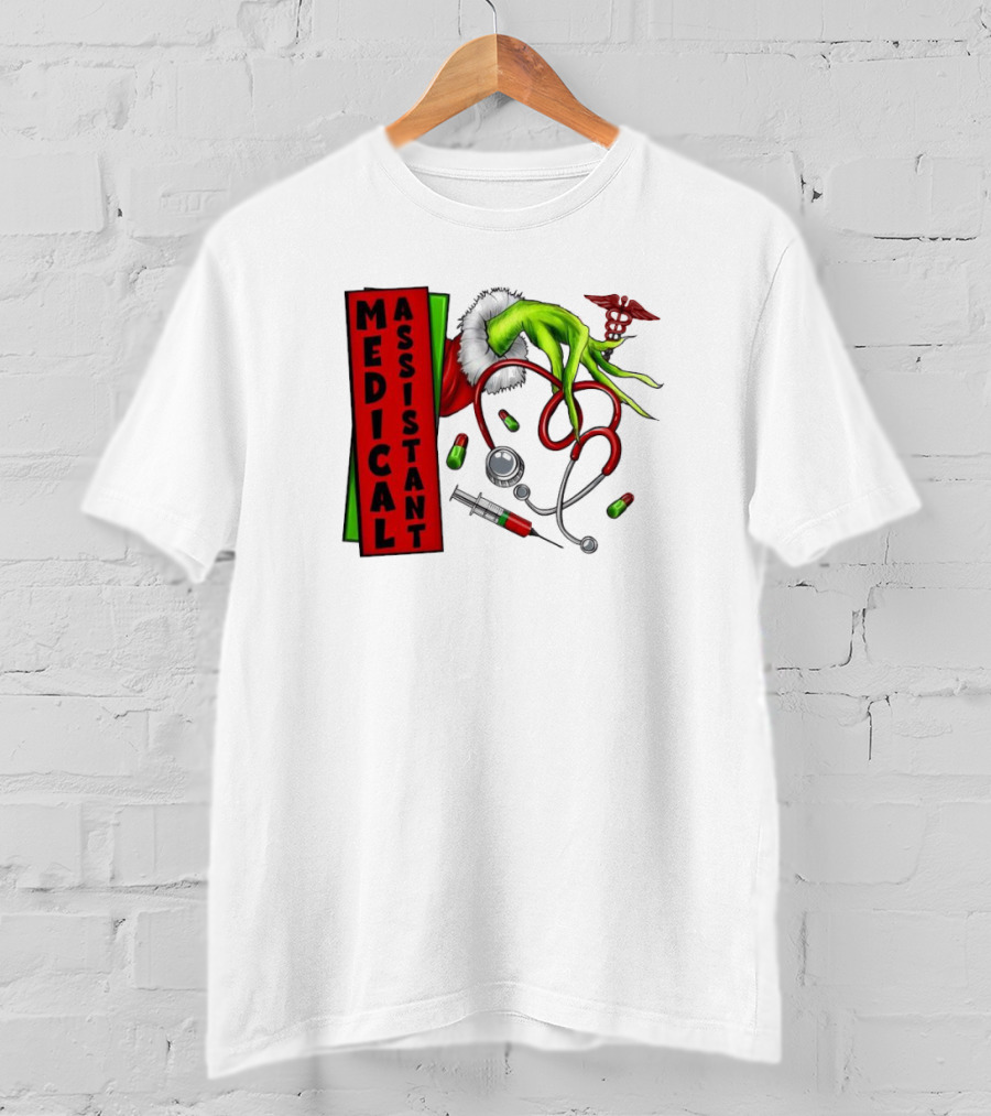 Medical Assistant Grinch Hand Stethoscope Christmas T-Shirt