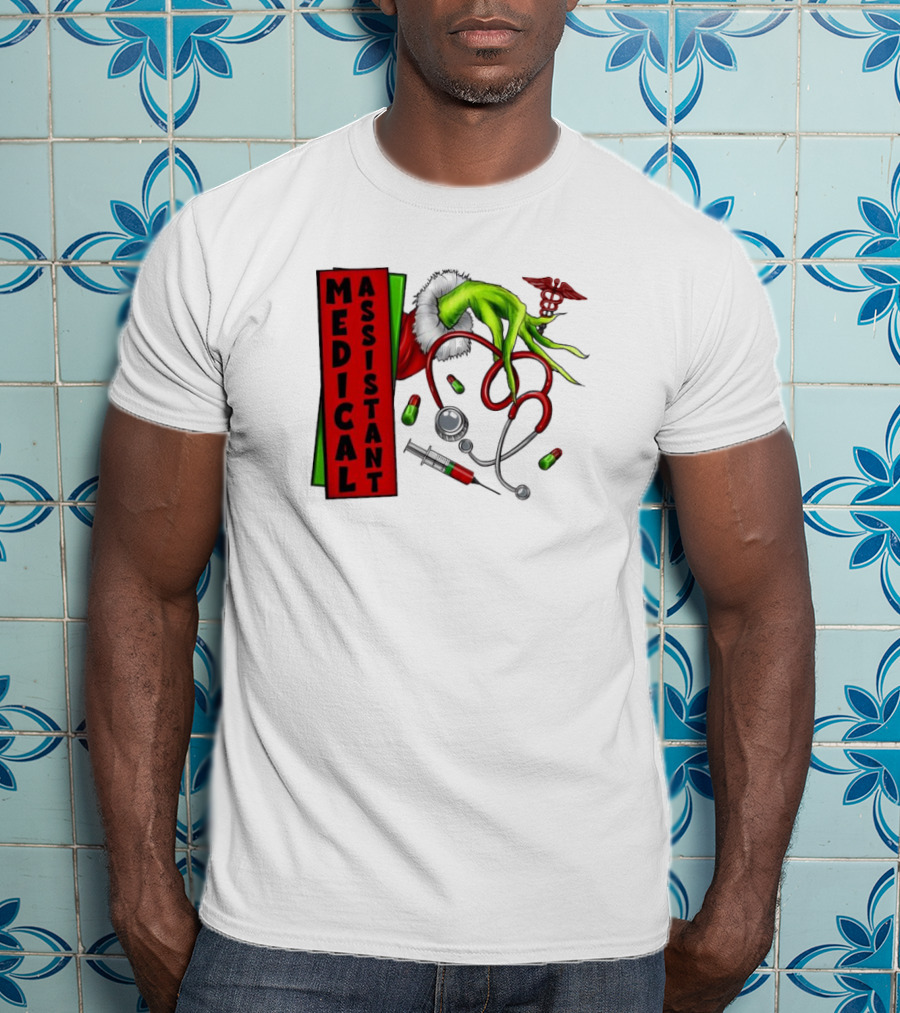 Medical Assistant Grinch Hand Stethoscope Christmas T-Shirt