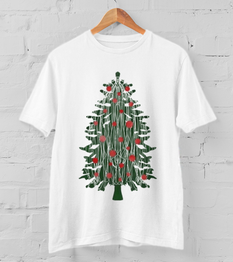 Tinsel Christmas Tree With Red Ornaments T-Shirt