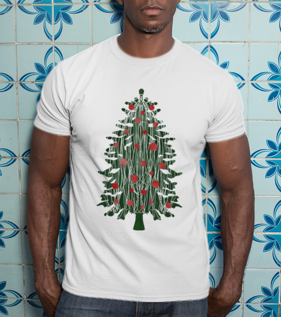 Tinsel Christmas Tree With Red Ornaments T-Shirt