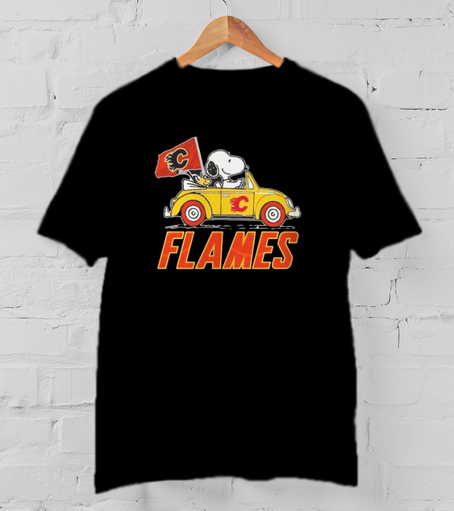 Snoopy Woodstock Driving Calgary Flames Car T-Shirt