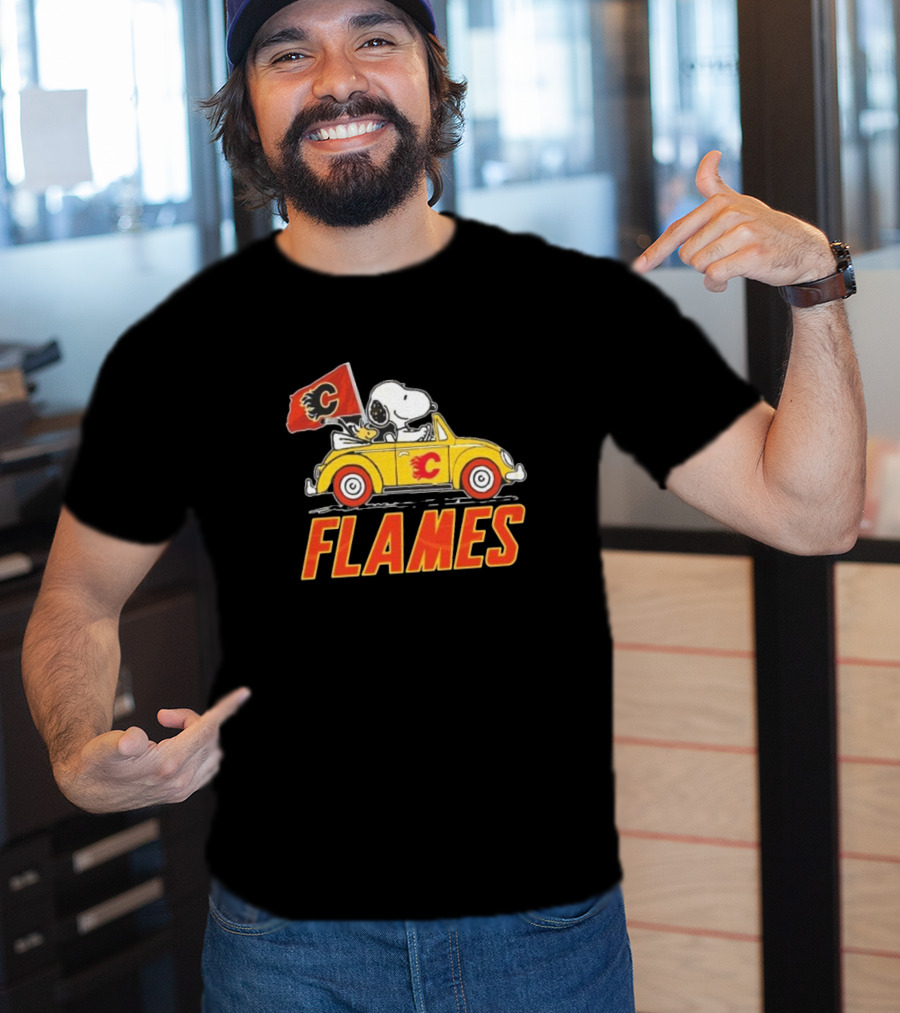 Snoopy Woodstock Driving Calgary Flames Car T-Shirt