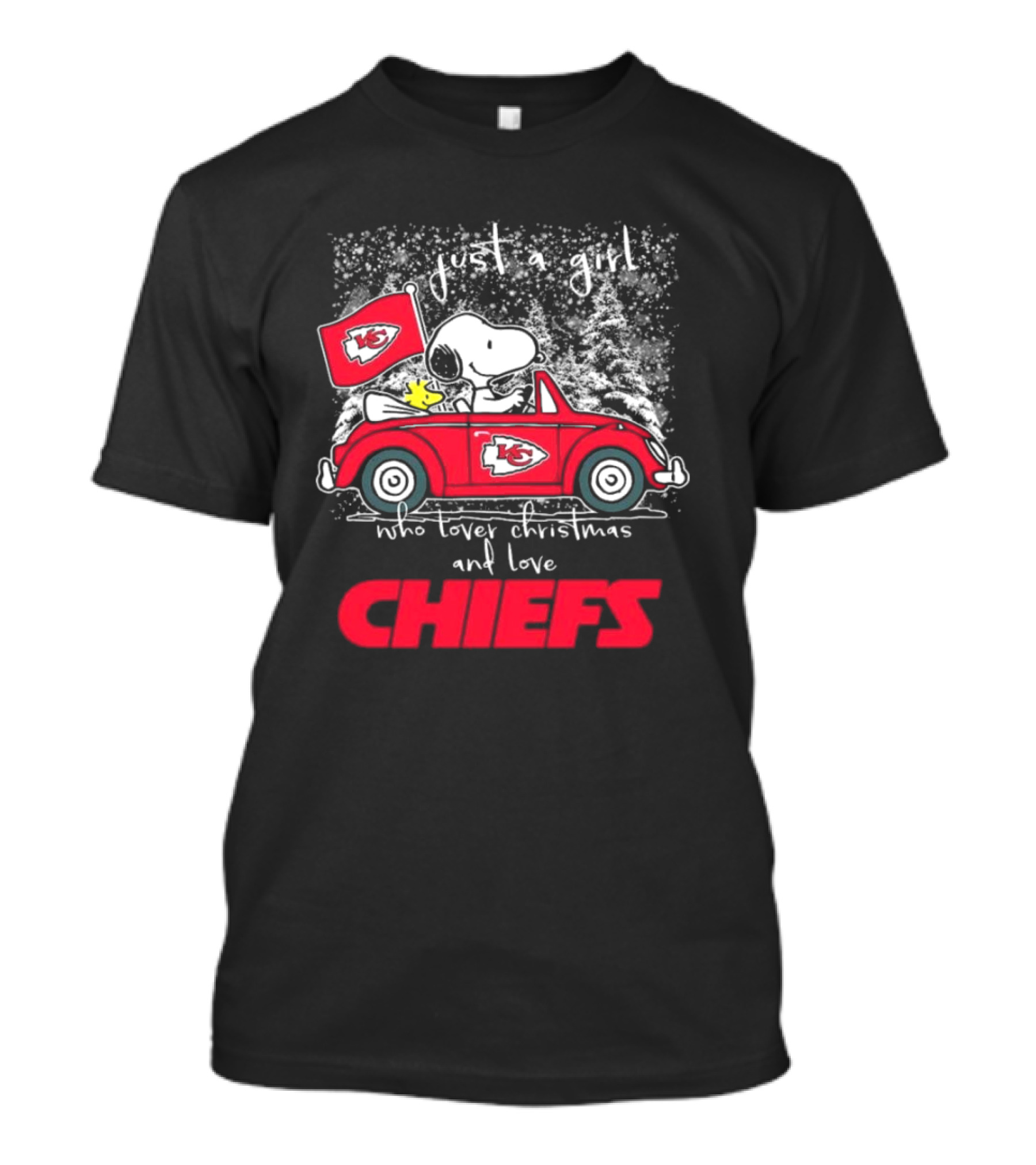 Snoopy Woodstock Peanuts Just A Girl Who Loves Christmas And Kansas City Chiefs T-Shirt