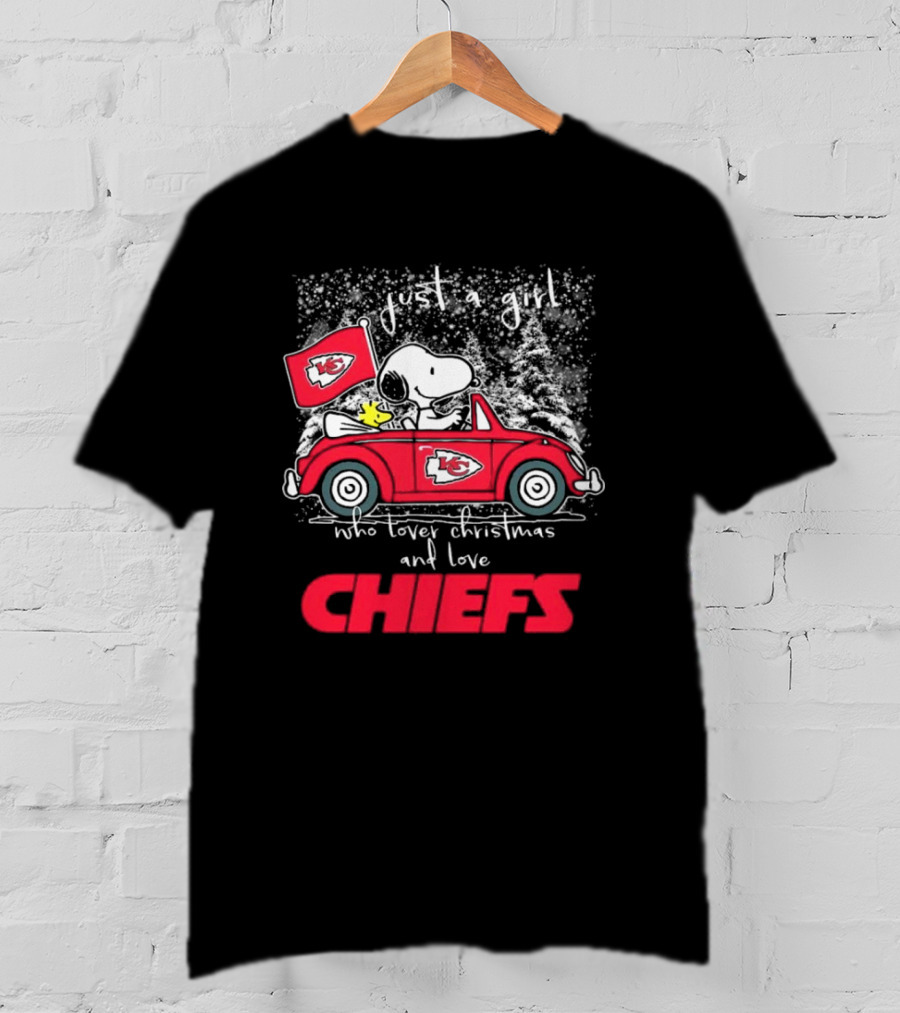 Snoopy Woodstock Peanuts Just A Girl Who Loves Christmas And Kansas City Chiefs T-Shirt