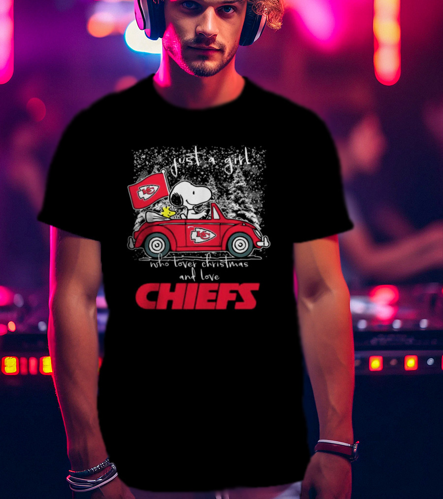 Snoopy Woodstock Peanuts Just A Girl Who Loves Christmas And Kansas City Chiefs T-Shirt