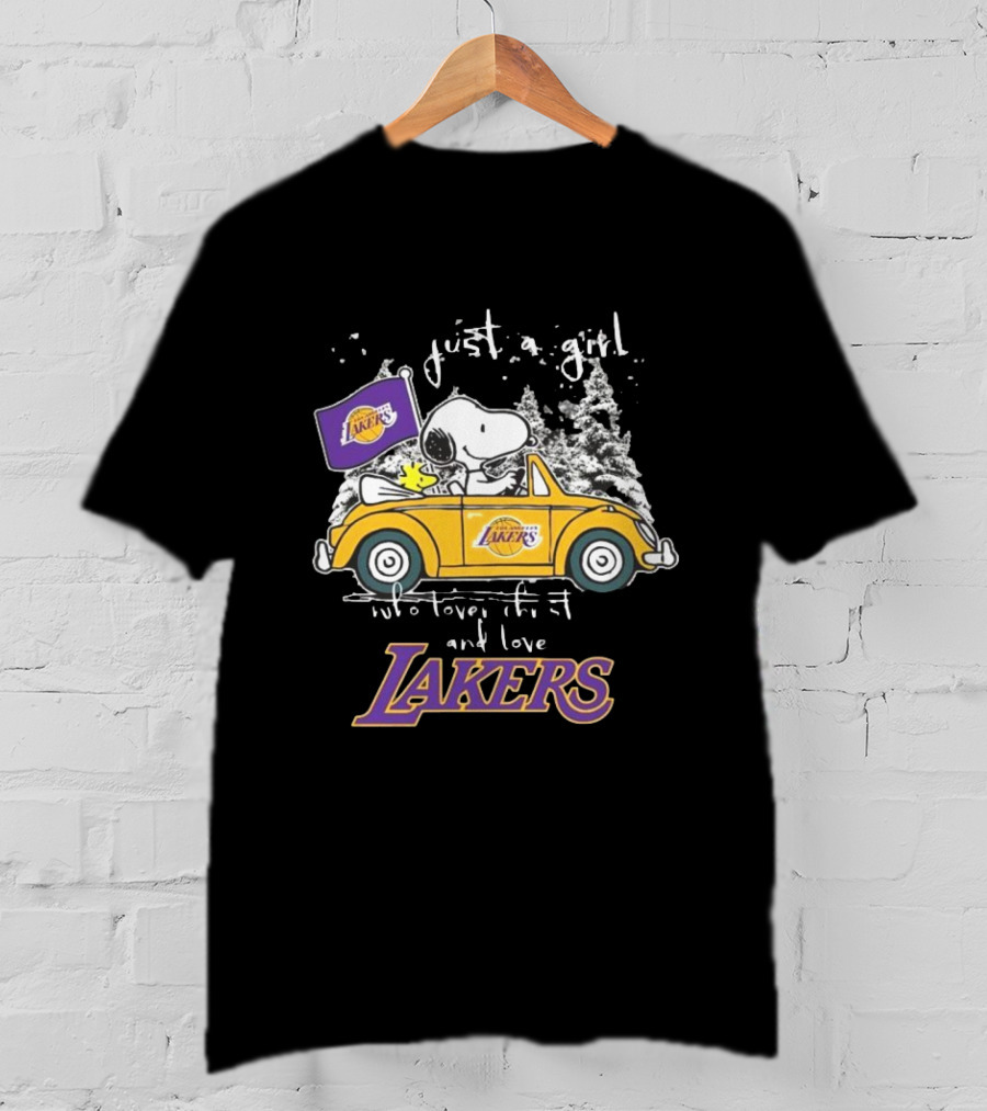 Snoopy And Woodstock Just A Girl Who Loves Christmas And Los Angeles Lakers NBA T-Shirt