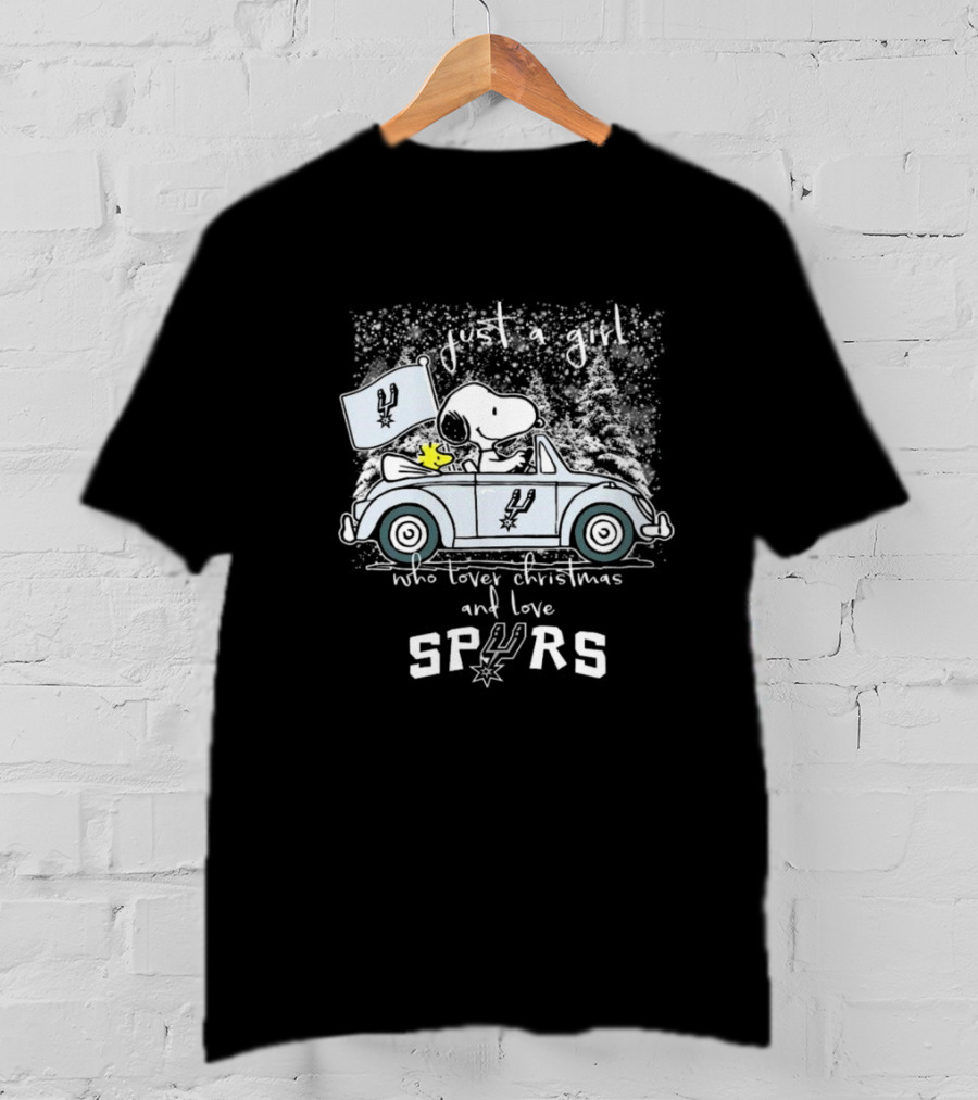 Snoopy Woodstock Peanuts Just A Girl Who Loves Christmas And Loves Spurs T-Shirt