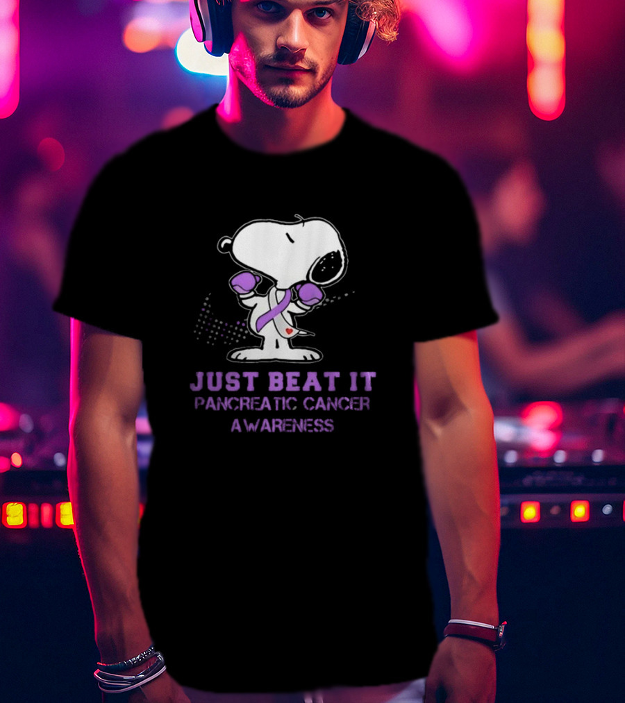 Snoopy Just Beat It Pancreatic Cancer Awareness T-Shirt
