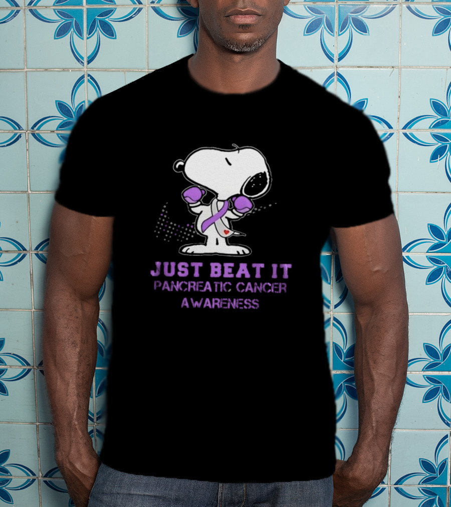 Snoopy Just Beat It Pancreatic Cancer Awareness T-Shirt