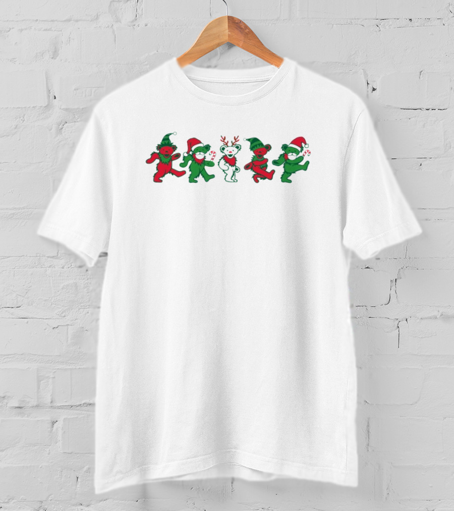 Grateful Dead Dancing Bears Christmas Santa Hats And Reindeer T-Shirt